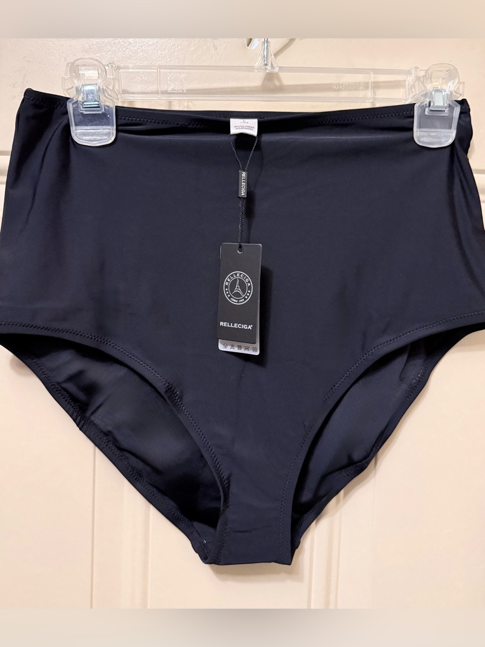 RELLECIGA Black High-Waist Bikini Briefs Size Large